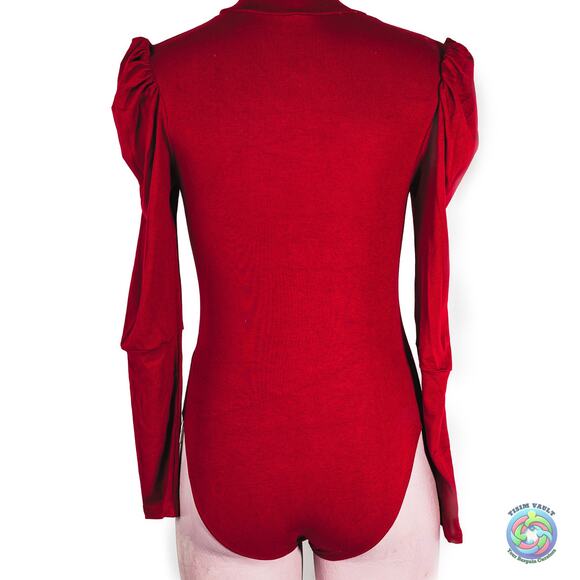 ✨ MANGOPOP Burgundy Puff Sleeve Bodysuit NWT Small ✨ - Picture 3 of 5